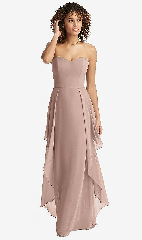 Front View - Neu Nude Strapless Chiffon Dress with Skirt Overlay