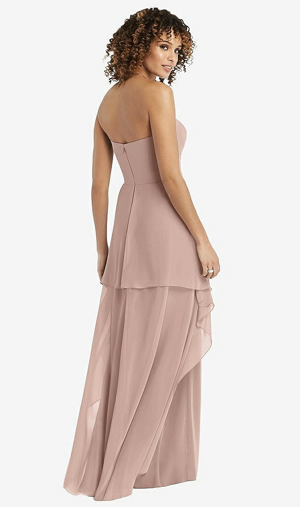 Back View - Neu Nude Strapless Chiffon Dress with Skirt Overlay