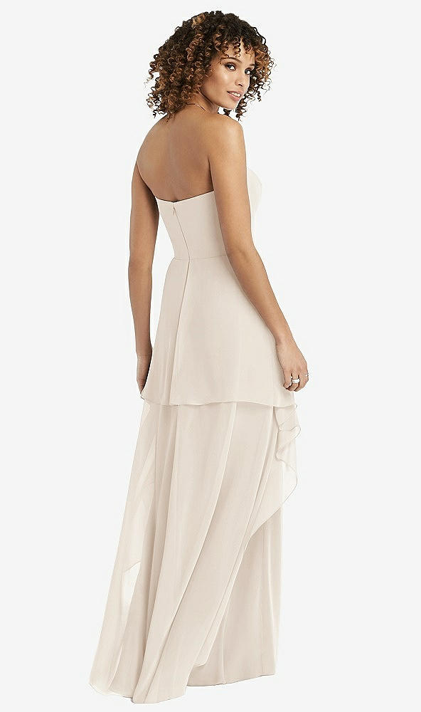 Back View - Oat Strapless Chiffon Dress with Skirt Overlay