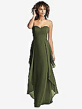 Front View Thumbnail - Olive Green Strapless Chiffon Dress with Skirt Overlay