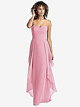 Front View Thumbnail - Peony Pink Strapless Chiffon Dress with Skirt Overlay