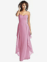 Front View Thumbnail - Powder Pink Strapless Chiffon Dress with Skirt Overlay