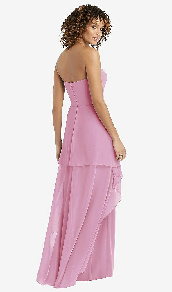 Back View - Powder Pink Strapless Chiffon Dress with Skirt Overlay