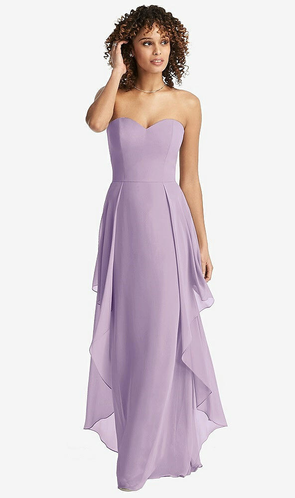 Front View - Pale Purple Strapless Chiffon Dress with Skirt Overlay