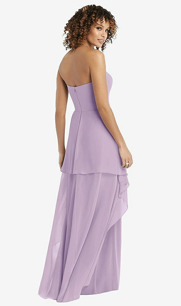Back View - Pale Purple Strapless Chiffon Dress with Skirt Overlay