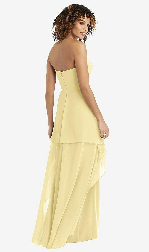 Back View - Pale Yellow Strapless Chiffon Dress with Skirt Overlay