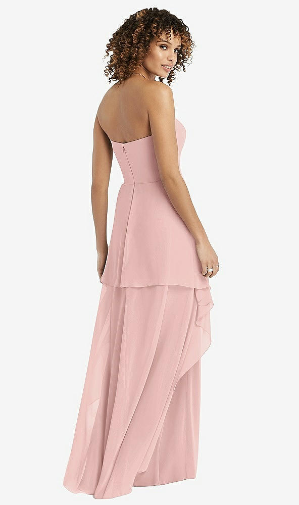 Back View - Rose - PANTONE Rose Quartz Strapless Chiffon Dress with Skirt Overlay