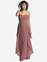 Front View Thumbnail - Rosewood Strapless Chiffon Dress with Skirt Overlay