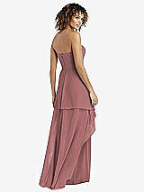 Rear View Thumbnail - Rosewood Strapless Chiffon Dress with Skirt Overlay