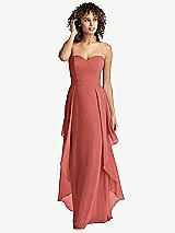Front View Thumbnail - Coral Pink Strapless Chiffon Dress with Skirt Overlay