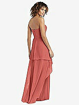 Rear View Thumbnail - Coral Pink Strapless Chiffon Dress with Skirt Overlay