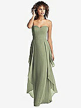 Front View Thumbnail - Sage Strapless Chiffon Dress with Skirt Overlay