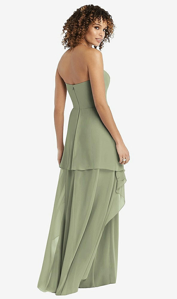 Back View - Sage Strapless Chiffon Dress with Skirt Overlay