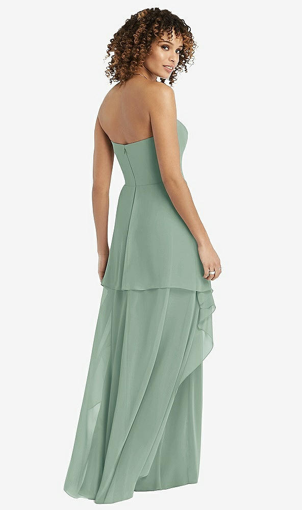 Back View - Seagrass Strapless Chiffon Dress with Skirt Overlay