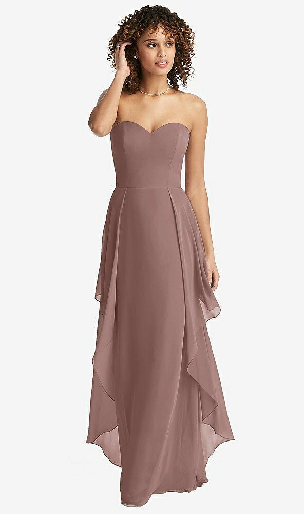 Front View - Sienna Strapless Chiffon Dress with Skirt Overlay
