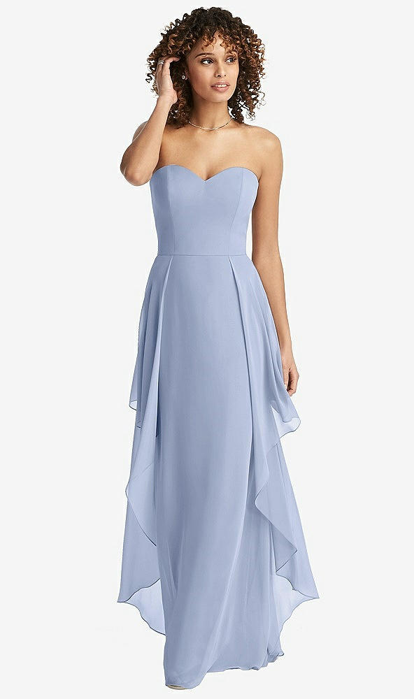 Front View - Sky Blue Strapless Chiffon Dress with Skirt Overlay