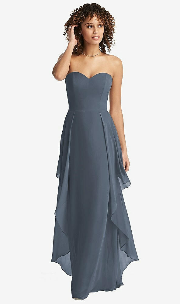 Front View - Silverstone Strapless Chiffon Dress with Skirt Overlay