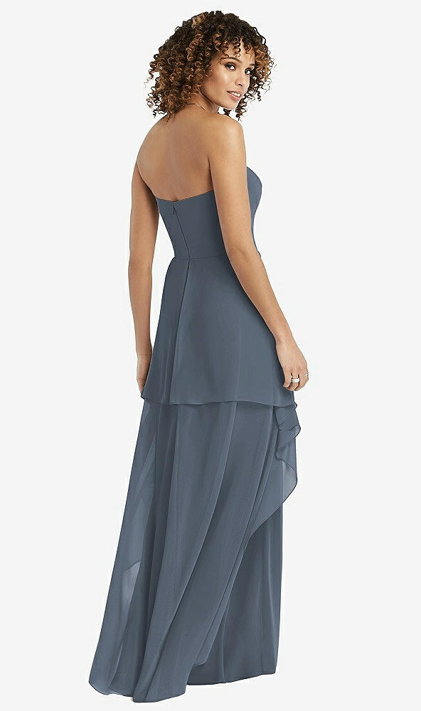 Back View - Silverstone Strapless Chiffon Dress with Skirt Overlay