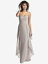 Front View Thumbnail - Taupe Strapless Chiffon Dress with Skirt Overlay