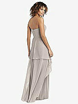 Rear View Thumbnail - Taupe Strapless Chiffon Dress with Skirt Overlay
