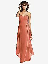 Front View Thumbnail - Terracotta Copper Strapless Chiffon Dress with Skirt Overlay