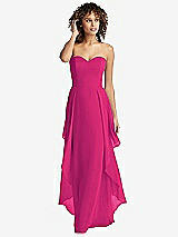 Front View Thumbnail - Think Pink Strapless Chiffon Dress with Skirt Overlay