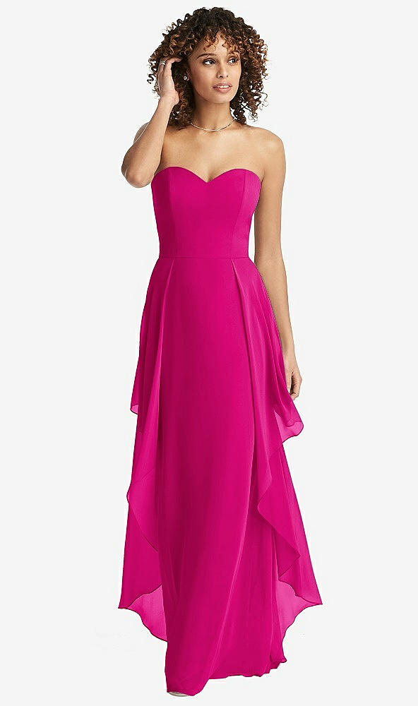 Front View - Think Pink Strapless Chiffon Dress with Skirt Overlay