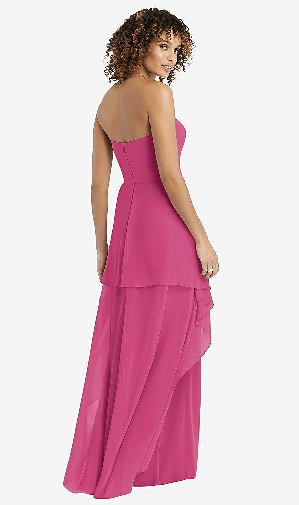 Back View - Tea Rose Strapless Chiffon Dress with Skirt Overlay
