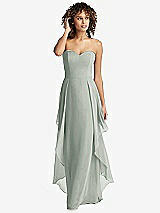 Front View Thumbnail - Willow Green Strapless Chiffon Dress with Skirt Overlay