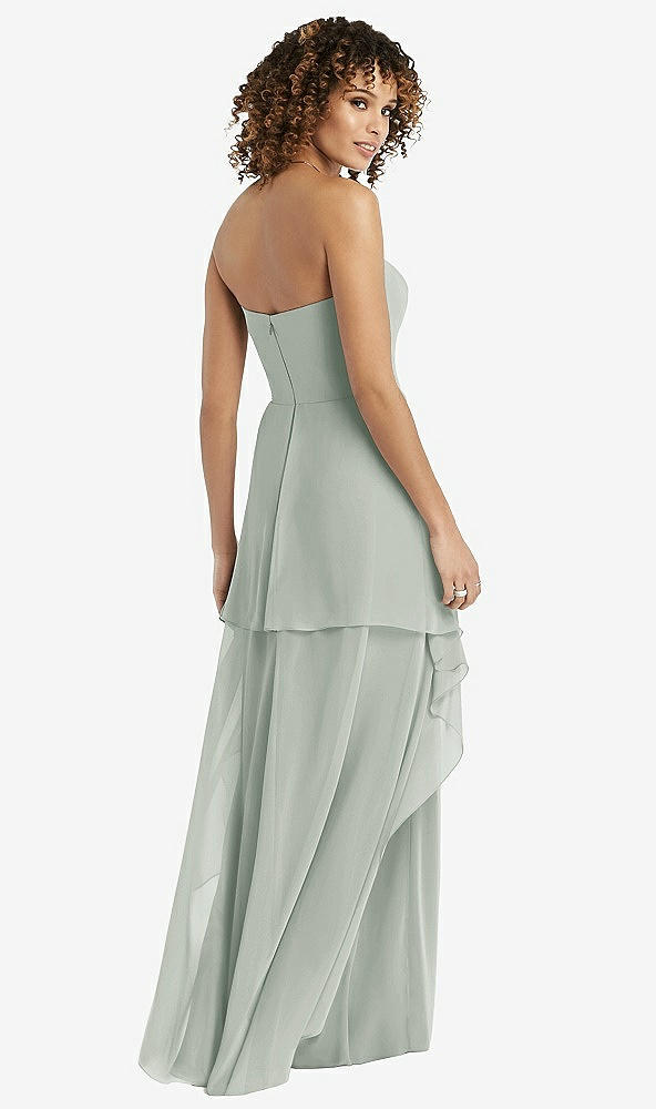 Back View - Willow Green Strapless Chiffon Dress with Skirt Overlay