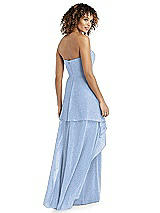 Rear View Thumbnail - Cloudy Silver Shimmer Strapless Gown with Skirt Overlay