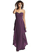 Front View Thumbnail - Aubergine Silver Shimmer Strapless Gown with Skirt Overlay