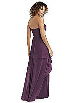 Rear View Thumbnail - Aubergine Silver Shimmer Strapless Gown with Skirt Overlay