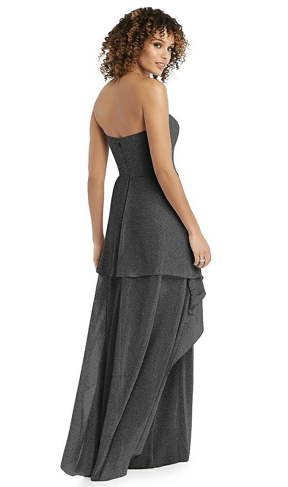 Back View - Black Silver Shimmer Strapless Gown with Skirt Overlay