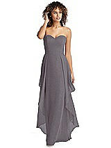 Front View Thumbnail - Stormy Silver Shimmer Strapless Gown with Skirt Overlay