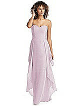 Front View Thumbnail - Suede Rose Silver Shimmer Strapless Gown with Skirt Overlay