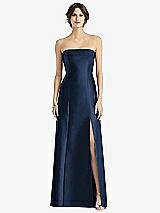 Front View Thumbnail - Midnight Navy Strapless Satin Trumpet Gown with Front Slit