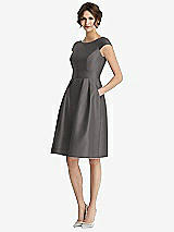 Front View Thumbnail - Caviar Gray Cap Sleeve Pleated Cocktail Dress with Pockets