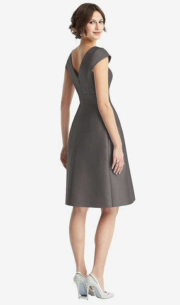 Back View - Caviar Gray Cap Sleeve Pleated Cocktail Dress with Pockets
