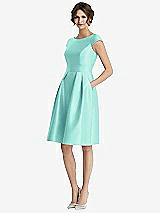 Front View Thumbnail - Coastal Cap Sleeve Pleated Cocktail Dress with Pockets