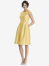 Front View Thumbnail - Maize Cap Sleeve Pleated Cocktail Dress with Pockets