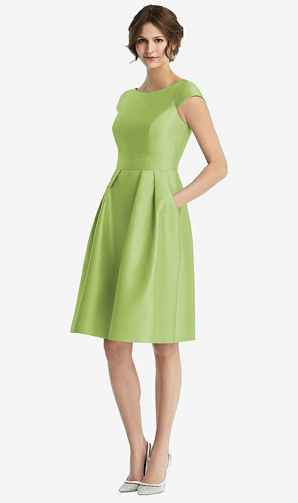 Front View - Mojito Cap Sleeve Pleated Cocktail Dress with Pockets