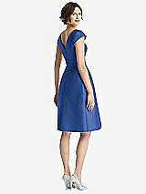 Rear View Thumbnail - Classic Blue Cap Sleeve Pleated Cocktail Dress with Pockets