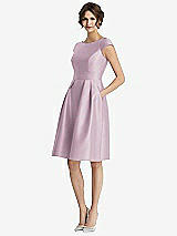 Front View Thumbnail - Suede Rose Cap Sleeve Pleated Cocktail Dress with Pockets