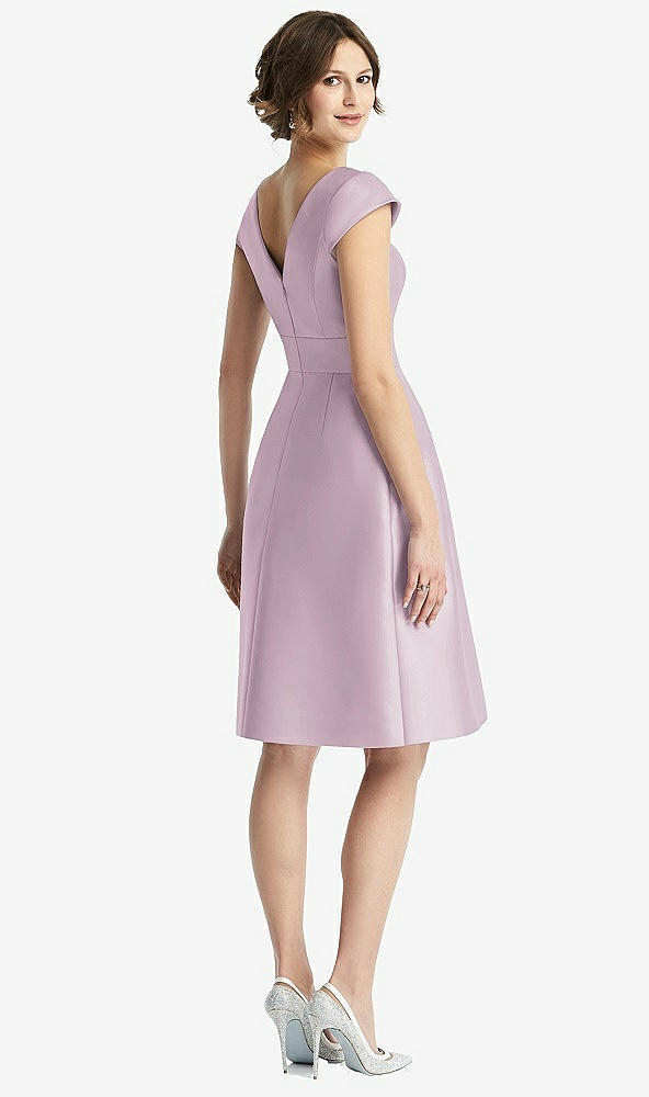 Back View - Suede Rose Cap Sleeve Pleated Cocktail Dress with Pockets