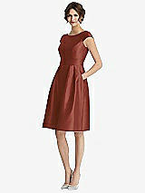 Front View Thumbnail - Auburn Moon Cap Sleeve Pleated Cocktail Dress with Pockets