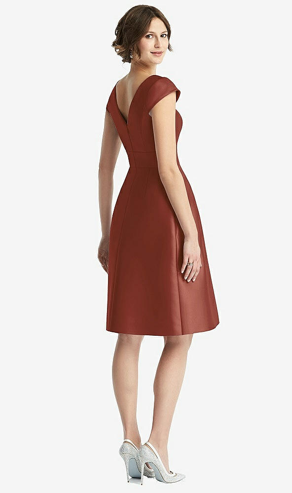 Back View - Auburn Moon Cap Sleeve Pleated Cocktail Dress with Pockets