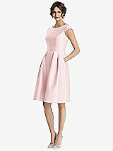 Front View Thumbnail - Ballet Pink Cap Sleeve Pleated Cocktail Dress with Pockets