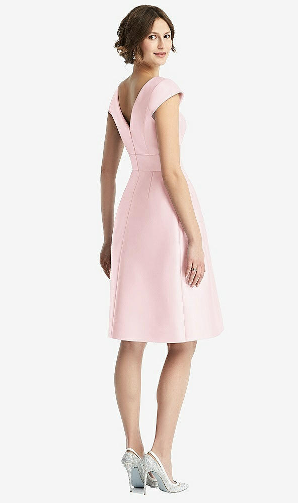 Back View - Ballet Pink Cap Sleeve Pleated Cocktail Dress with Pockets