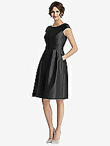 Front View Thumbnail - Black Cap Sleeve Pleated Cocktail Dress with Pockets